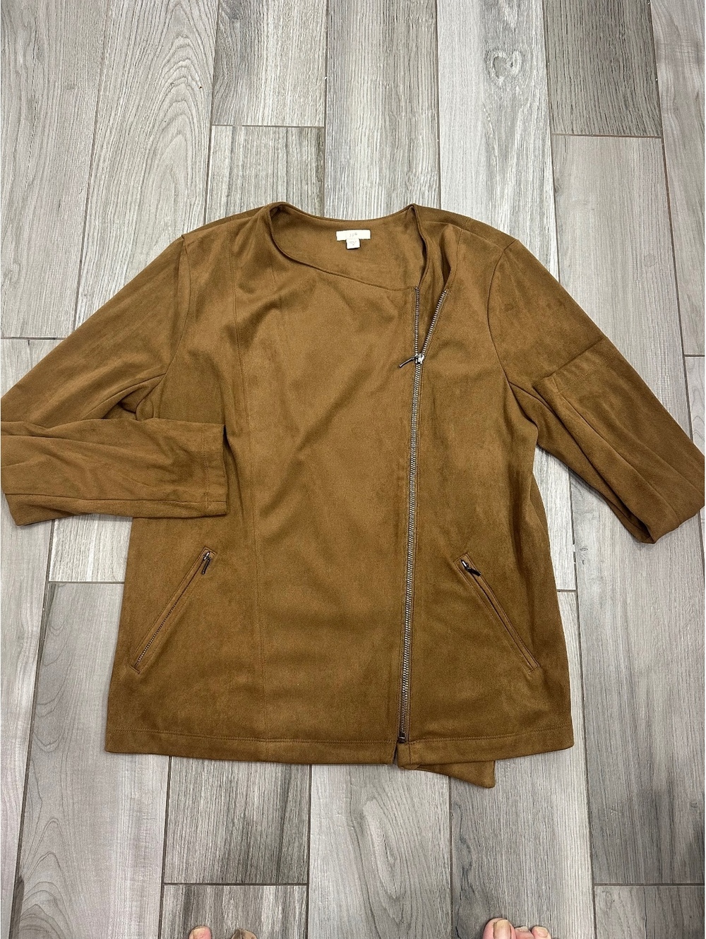 J. Jill Brown Suede-Like Asymmetrical Zip Jacket Medium